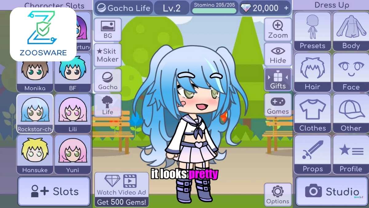 Character creation interface in Gacha Life with many customization options.