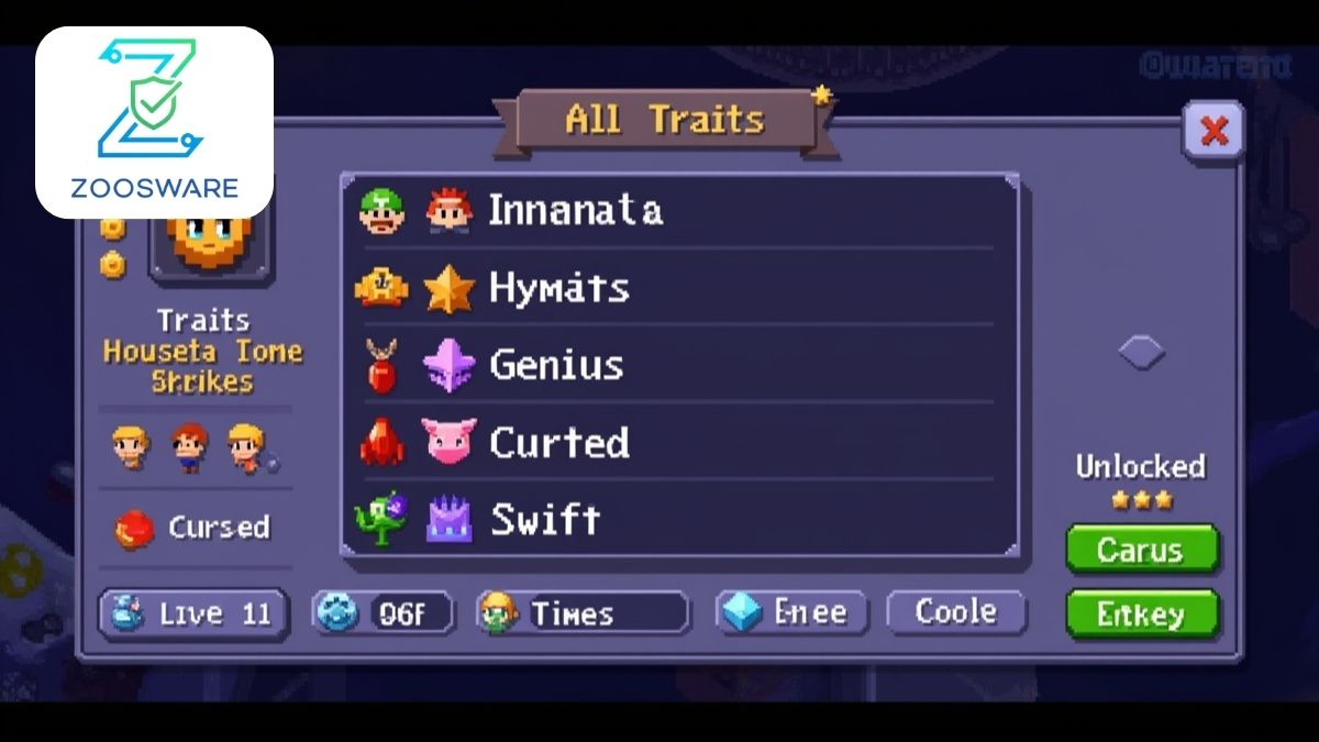 WorldBox interface displaying 'All Traits' selection screen for creature customization.